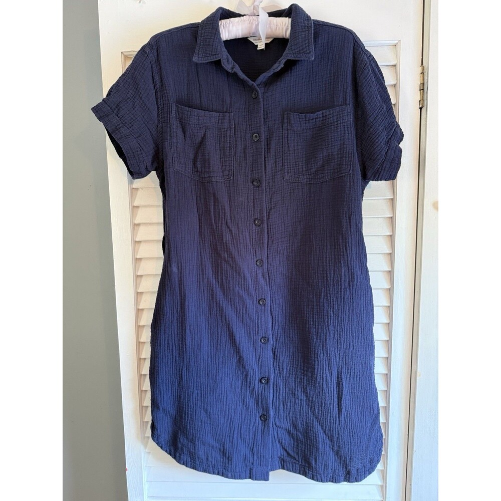 Weatherproof Vintage 100% Cotton Shirt Dress Women’s S Navy Blue Gauze beach